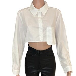 White Cropped Button-Up Shirt